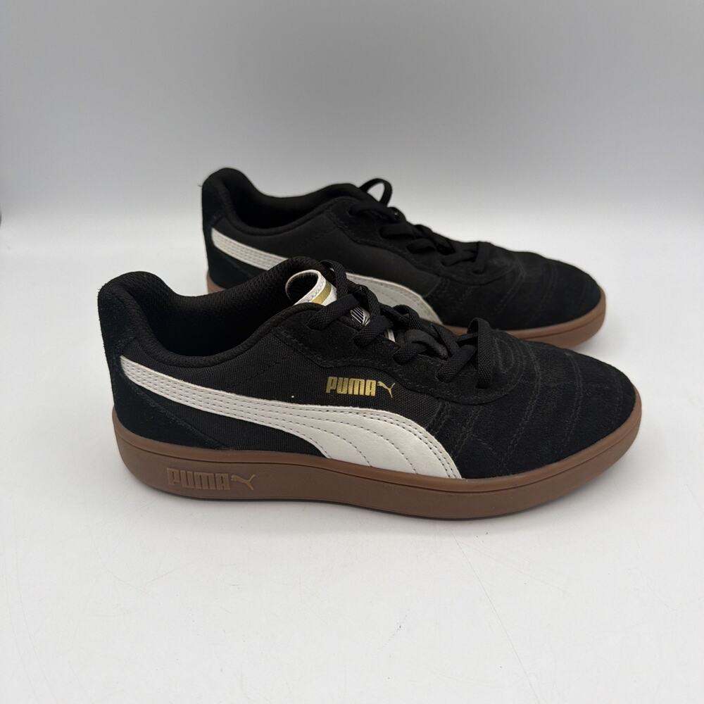 Junior 2.5C Youth Puma Astro Kick Jr Black White Gold Gum Suede Leather